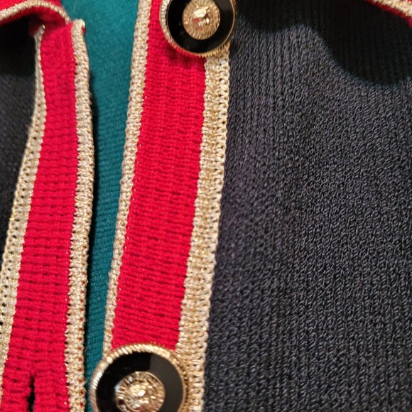 St. John By Marie Gray Collection Santana Knit Black with Red and Gold Trim Size - Picture 2 of 6